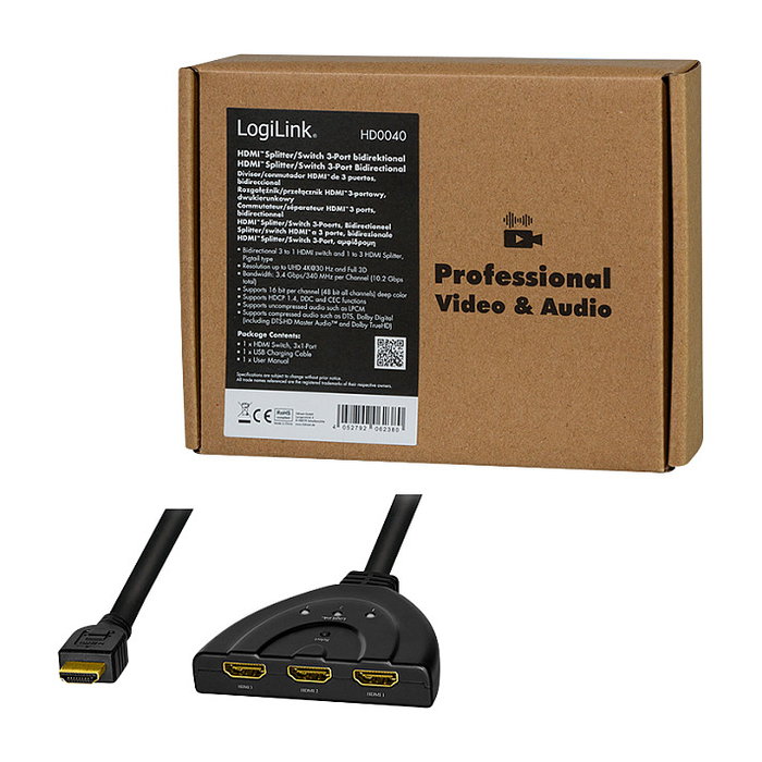 LogiLink Switch HDMI de 3 puertos bidireccional 4K/30Hz con CEC LogiLink Switch HDMI de 3 puertos bidireccional 4K/30Hz con CEC