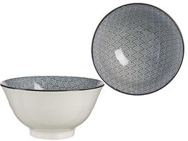 Vessia Bowl 16 cm Onda Japonesa Negro Porcelana 500 ml Apto Lavavajillas (Set de 24)