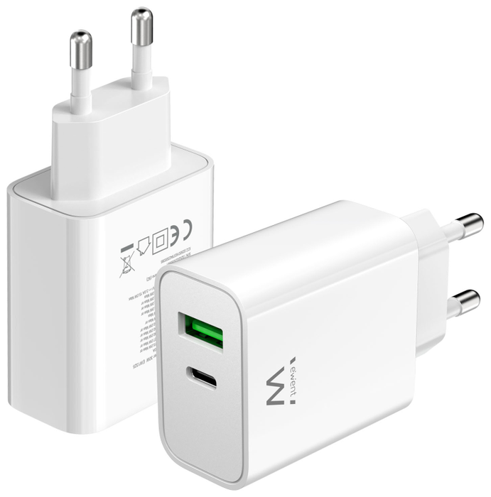 EWENT Cargador Rápido 30W USB-C y USB-A Blanco EW1325 EWENT Cargador Rápido 30W USB-C y USB-A Blanco EW1325