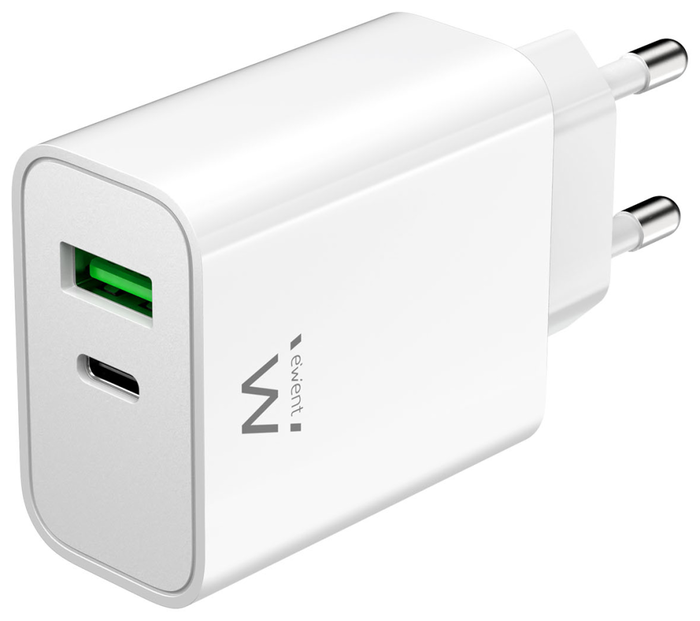 EWENT Cargador Rápido 30W USB-C y USB-A Blanco EW1325 EWENT Cargador Rápido 30W USB-C y USB-A Blanco EW1325