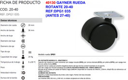 Gayner Rueda 20-40 DPG1 035 (antes 27-40) SKU: B1JFP9PBAL