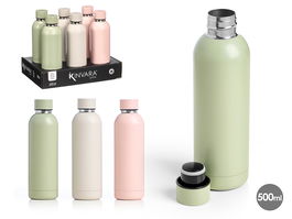 Kinvara Termo Base Acero Inoxidable 500 ml, Surtido 3 Colores Claros (Gris, Verde, Rosa) - 7.3x24.5x7.3 cm (Set de 12)