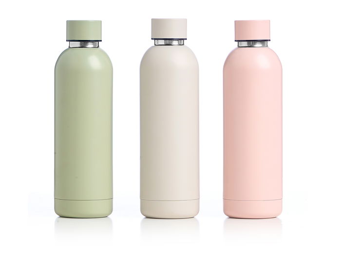 Kinvara Termo Base Acero Inoxidable 500 ml, Surtido 3 Colores Claros (Gris, Verde, Rosa) - 7.3x24.5x7.3 cm (Set de 12)