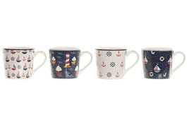 DKD Home Decor Juego de tazas Veleros de Porcelana y New Bone, 400ml, Surtido de 4 unidades