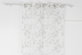 DKD Home Decor Cortina Oriental Gris Claro Blanco Poliester Visillo Hojas 270 x 140 cm (2 Unidades)