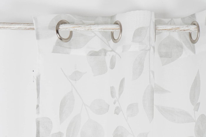 DKD Home Decor Cortina Oriental Gris Claro Blanco Poliester Visillo Hojas 270 x 140 cm (2 Unidades)