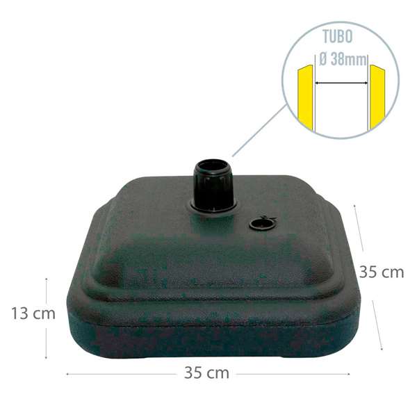 Soporte parasol plastico 35x35x13 cm-12kg diametro3,8 cm