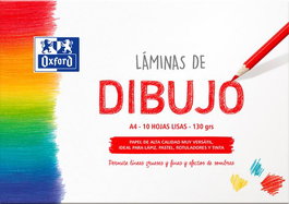 Oxford Láminas para Dibujo Escolar Pack 10 Hojas 130 gr A4 Liso Blanco