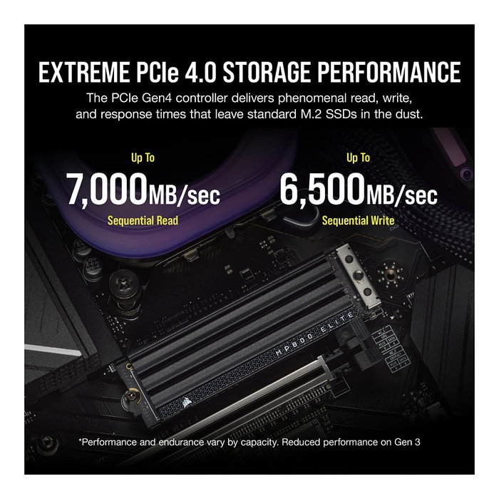 Corsair MP600 ELITE NVMe SSD 1TB M.2 2280 PCIe Gen4 x4, 3D TLC NAND, Disipador Térmico, Vel. Lectura 7000 MB/s, Vel. Escritura 6500 MB/s