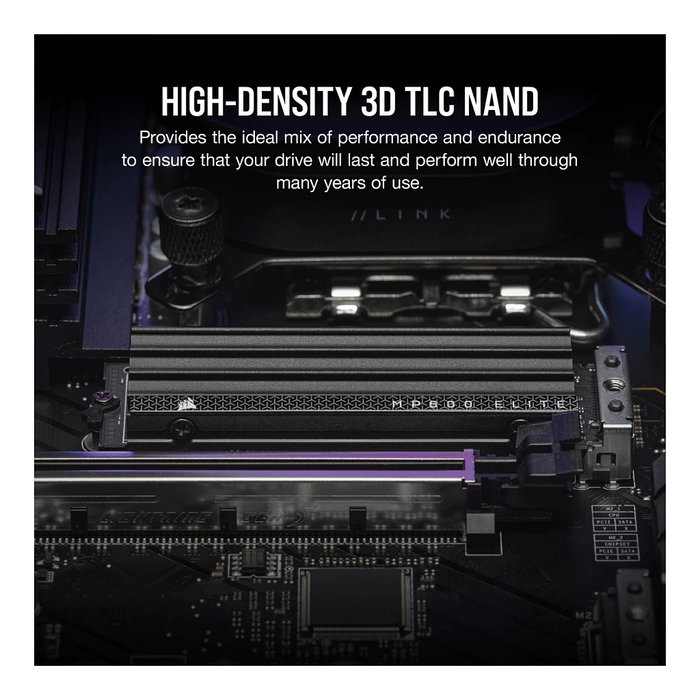 Corsair MP600 ELITE NVMe SSD 1TB M.2 2280 PCIe Gen4 x4, 3D TLC NAND, Disipador Térmico, Vel. Lectura 7000 MB/s, Vel. Escritura 6500 MB/s