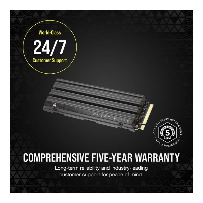 Corsair MP600 ELITE NVMe SSD 1TB M.2 2280 PCIe Gen4 x4, 3D TLC NAND, Disipador Térmico, Vel. Lectura 7000 MB/s, Vel. Escritura 6500 MB/s