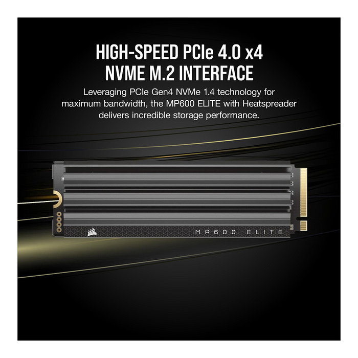 Corsair MP600 ELITE NVMe SSD 1TB M.2 2280 PCIe Gen4 x4, 3D TLC NAND, Disipador Térmico, Vel. Lectura 7000 MB/s, Vel. Escritura 6500 MB/s