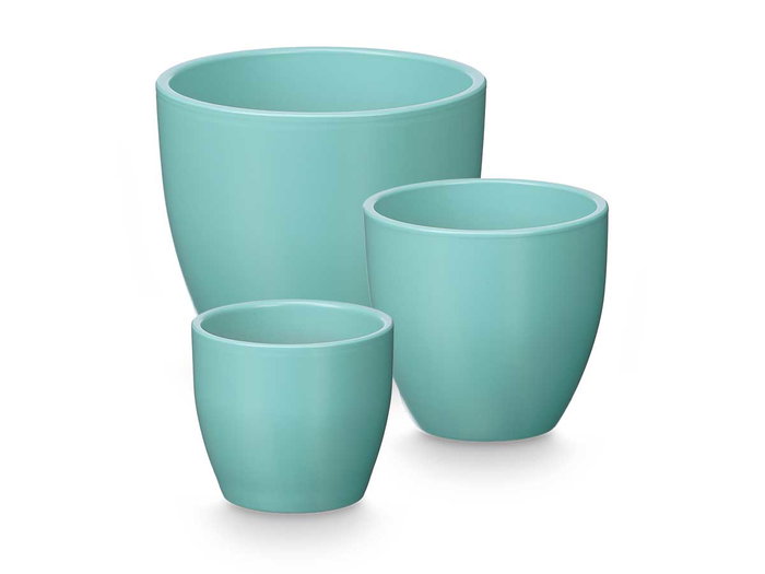 IBERGARDEN Set 3 Macetas Abombada 14cm, 17cm, 22cm Turquesa Mate