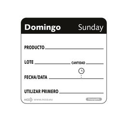 NCCO SRIDU2207 - Rollo de 500 etiquetas - "DOMINGO" - 5 x 5 cm - Blanco y negro - Venta 1 unidad.