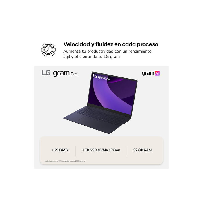 LG Gram Pro 16Z90TS-G.AU99B Gris Metálico LG Gram Pro 16Z90TS-G.AU99B Gris Metálico