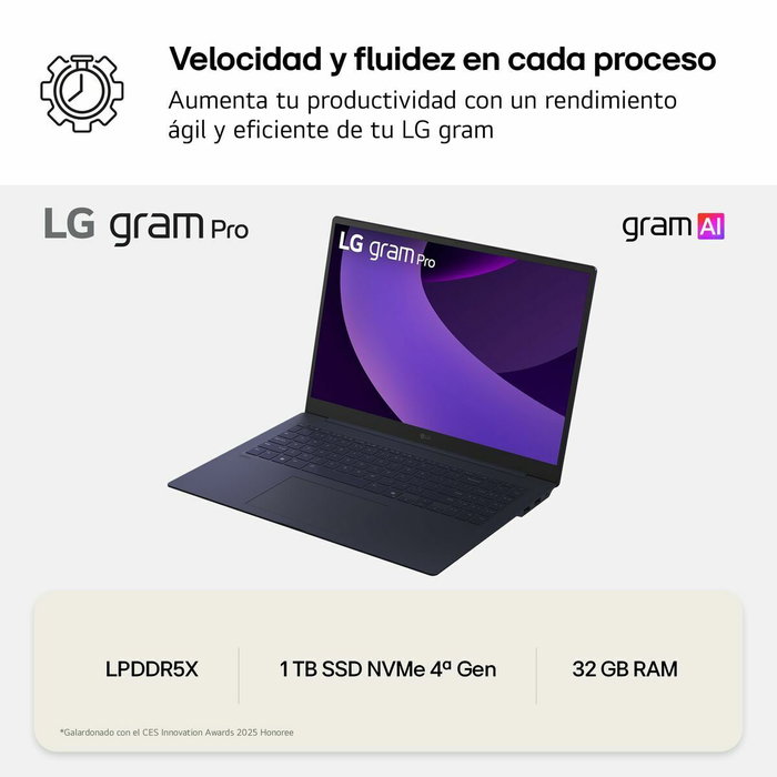LG Gram Pro 16Z90TS-G.AU99B Gris Metálico LG Gram Pro 16Z90TS-G.AU99B Gris Metálico