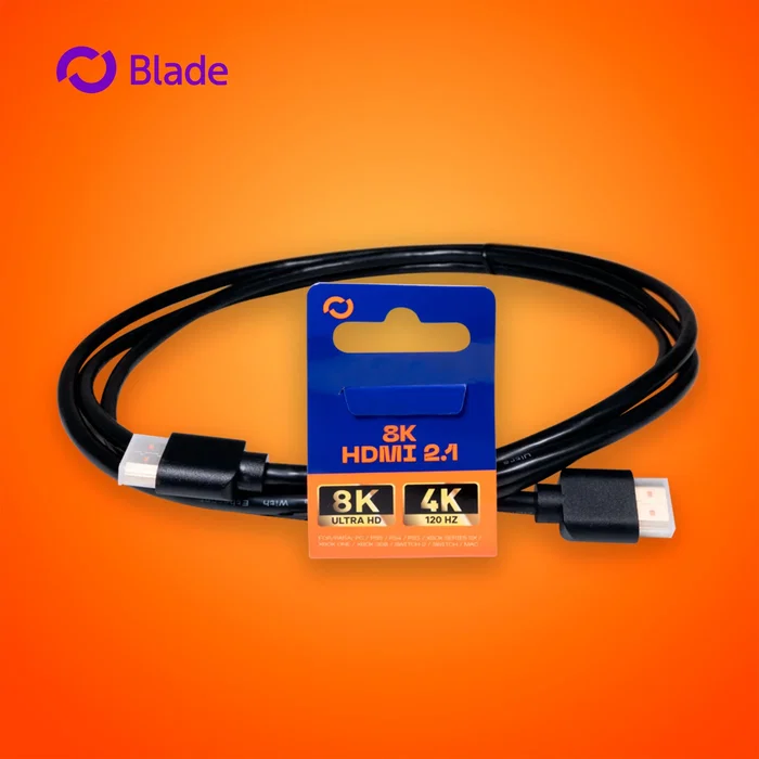 Blade Gaming BL9002 Cable HDMI 2.1 8K Ultra Alta Velocidad 48 Gbps, 2 Metros, 4K/120Hz 8K/60Hz, Conectores Chapados en Oro, Negro - Para Gaming y TV