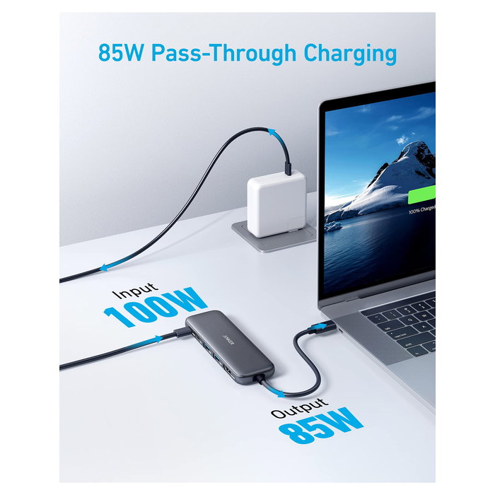 Anker 332 Hub USB-C 5 en 1 con Puerto HDMI 4K a 30Hz, 2 USB-A 3.0, USB-C y Puerto USB-C PD de 100W para Carga Rápida - Negro