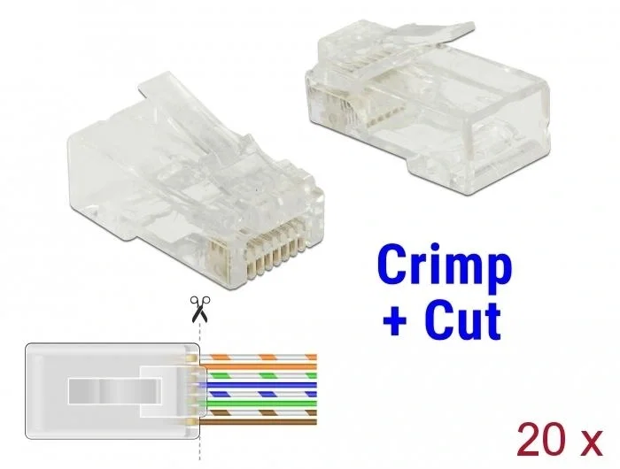 DeLOCK 86453 Conector RJ45 Crimp+Cut Cat.6 UTP, 20 unidades DeLOCK 86453 Conector RJ45 Crimp+Cut Cat.6 UTP, 20 unidades