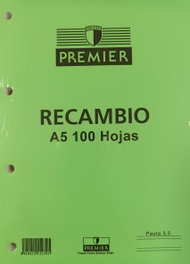MANIPULADOS ZORRILLA Recambio A5 100 Hojas 4 Taladros 90g Pauta 3,5mm Premier