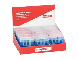Exp. 12 pcs. sacapuntas doble deposito safta 15,5x6x13,5cm