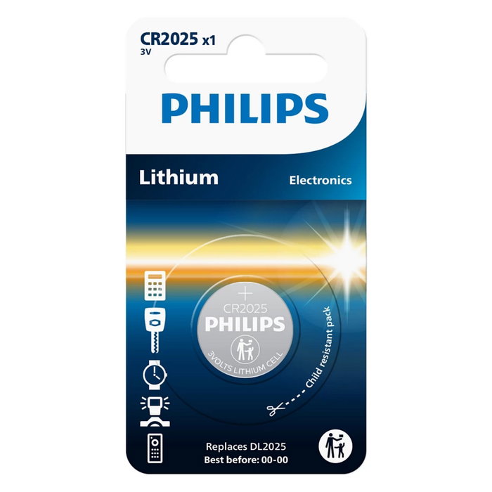 Philips CR2025/01B Pila de Botón de Litio 3V Philips CR2025/01B Pila de Botón de Litio 3V
