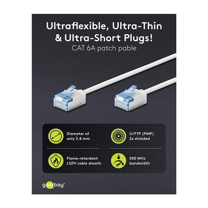 Goobay Ultraflexibles Cat.6a Patchkabel slim U/FTP Blanco 0,5m Goobay Ultraflexibles Cat.6a Patchkabel slim U/FTP Blanco 0,5m