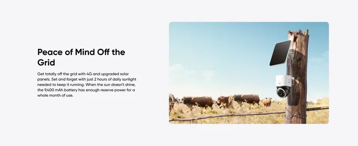 Eufy T86P2321 Cámara de Seguridad Exterior 4K Bala con Panel Solar, 4G LTE y WiFi, Visión Nocturna en Color, 360°, Batería 9400mAh, Audio Bidireccional, Blanco