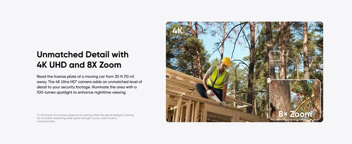 Eufy T86P2321 Cámara de Seguridad Exterior 4K Bala con Panel Solar, 4G LTE y WiFi, Visión Nocturna en Color, 360°, Batería 9400mAh, Audio Bidireccional, Blanco