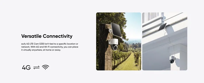 Eufy T86P2321 Cámara de Seguridad Exterior 4K Bala con Panel Solar, 4G LTE y WiFi, Visión Nocturna en Color, 360°, Batería 9400mAh, Audio Bidireccional, Blanco