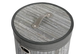 DKD Home Decor Cesta Ropa Tradicional Gris Blanco Set de 3 Piezas Bambú Poliéster Algodón MDF 38 x 60 x 38 cm