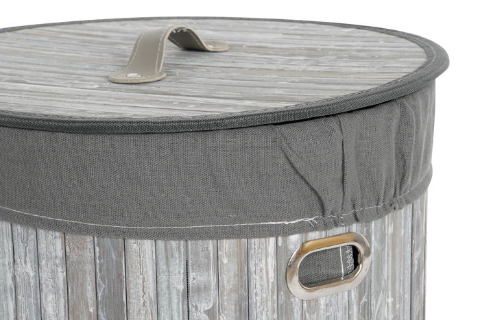 DKD Home Decor Cesta Ropa Tradicional Gris Blanco Set de 3 Piezas Bambú Poliéster Algodón MDF 38 x 60 x 38 cm