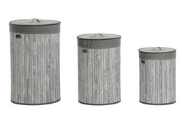 DKD Home Decor Set de 3 Cestos para la Ropa Gris