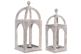 DKD Home Decor Set de 2 Portavelas de Mango Desgastado Blanco