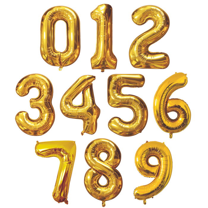 Party Time Globo Cifra Dorado, Altura 85 cm, Decoración Cumpleaños y Fiestas, Reutilizable