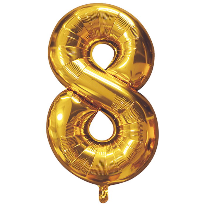Party Time Globo Cifra Dorado, Altura 85 cm, Decoración Cumpleaños y Fiestas, Reutilizable