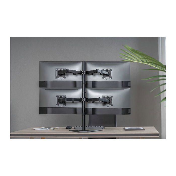 EQUIP Soporte de Mesa Articulado para 4 Monitores 17"-32", 9kg por Pantalla, 360 Grados, Rotación e Inclinación, Ajuste de Altura, VESA 100x100, Negro - Retail