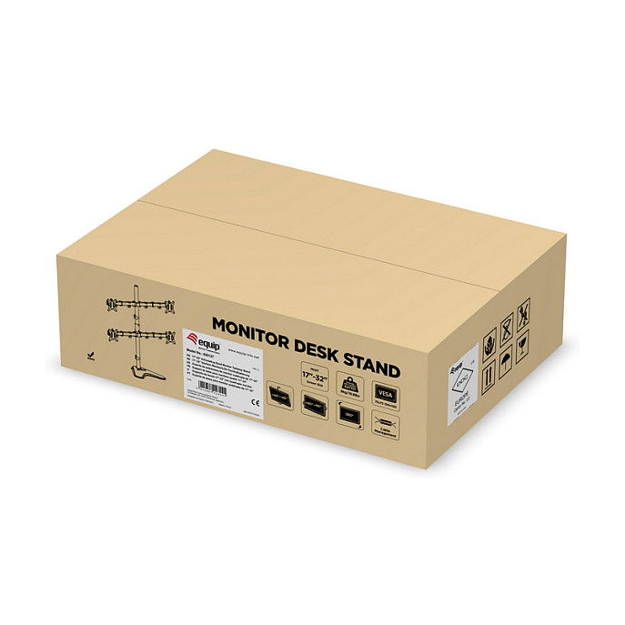 EQUIP Soporte de Mesa Articulado para 4 Monitores 17"-32", 9kg por Pantalla, 360 Grados, Rotación e Inclinación, Ajuste de Altura, VESA 100x100, Negro - Retail