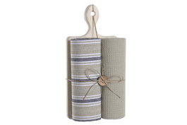 DKD Home Decor Set de 3 Paños de Cocina Beige Rayas y Liso