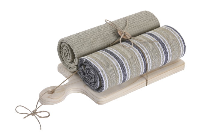 DKD Home Decor Set de 3 Paños de Cocina Beige Rayas y Liso
