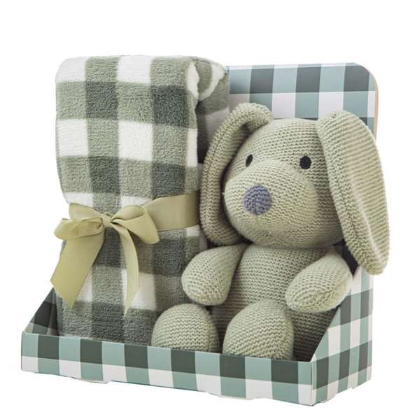 Creaciones Llopis Juguete Peluche Perro 26 cm con Manta a Cuadros 90x75 cm - Modelos Surtidos