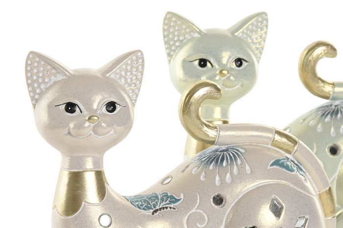 DKD Home Decor Figura de Gato en Resina, Surtido de 2 Modelos, Verde y Beige