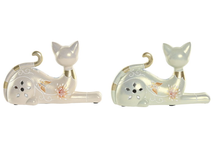 DKD Home Decor Figura de Gato en Resina, Surtido de 2 Modelos, Verde y Beige
