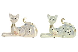 DKD Home Decor Figura de Gato en Resina, Surtido de 2 Modelos, Verde y Beige