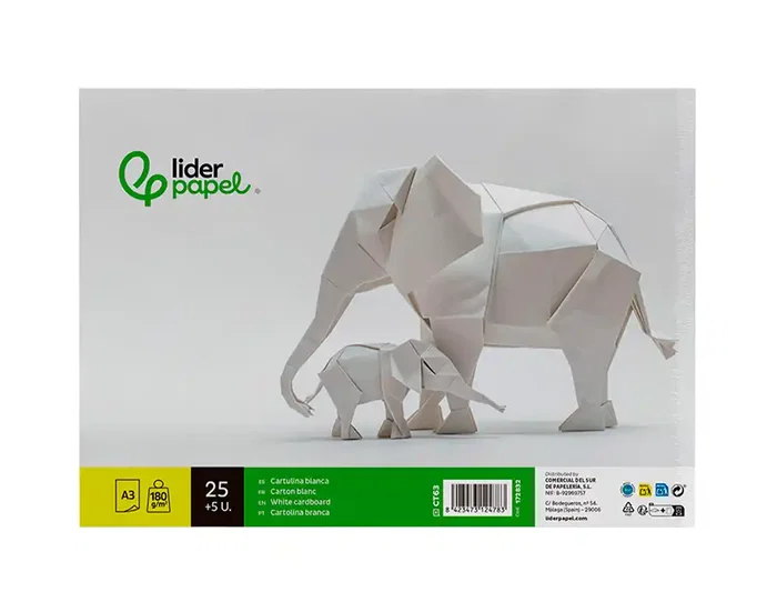 Liderpapel Cartulina A3 180g/m2 Blanco Paquete 30 Hojas en Carpeta Dossier Transparente con Cierre