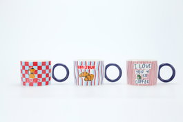 DKD Home Decor Set de 12 Tazas de Porcelana de 370ml Surtido Azul y Rojo