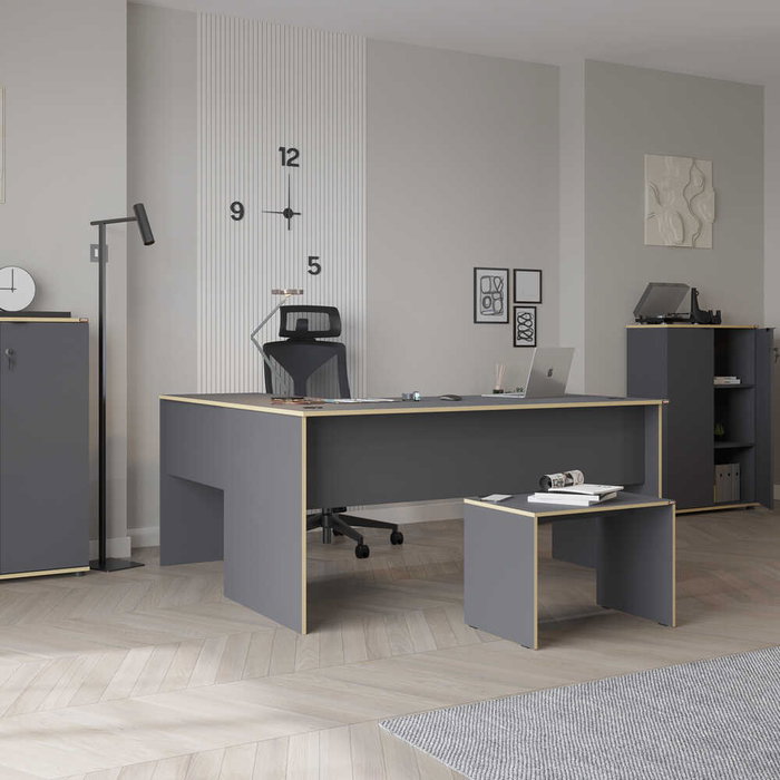 Hanah Home Rms-320-Ax-1 Mesa de Estudio con Tablero de Partículas Recubierto de Melamina, 160x75x144 cm, Antracita y Roble
