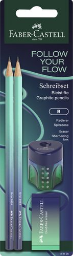 Lapiz De Grafito Faber-Castell - B Flow Buzzing Blue Set Blister De 2 + Goma + Afila (Set de 10) Lapiz De Grafito Faber-Castell - B Flow Buzzing Blue Set Blister De 2 + Goma + Afila (Set de 10)