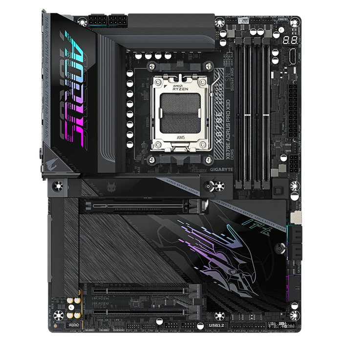 Gigabyte X870E AORUS PRO X3D Placa Base ATX AMD AM5 (D) con Wi-Fi 7, PCIe 5.0, DDR5 9000MHz O.C., 4x M.2, LAN 5GbE, USB 4, para Ryzen 7000/8000/9000 Series