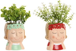 DKD Home Decor Plantas de PE y Cerámica Surtidas Rojo y Azul